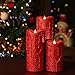 3D Flameless Pillar Candles with Remote, Set of 3 LED Candles Battery Included for Christmas Decoration and Gifts, 5,7,9 Inch (Red)