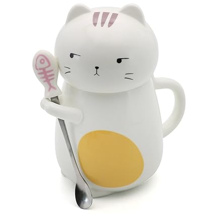Epfamily Cat Mug Set 3d Lucky Ceramic Coffee Tea Mugs With Lid Spoon Gifts For Women Girls Mom Dad Cat Lovers 14 Oz