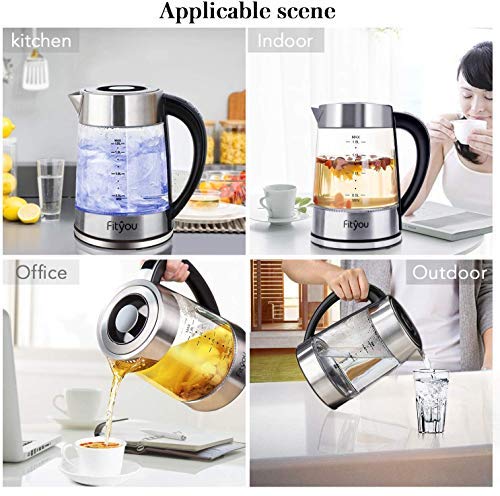 Electric Kettle(BPA Free),Fityou 1.8L Temperature Control Electric Glass Tea kettle with Stainless Removable Infuser,1500W Cordless Hot Water Boiler with Blue Led Indicator and 24Hrs Keep Warm function,Auto Shut-off - Thumbnail 6