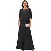 Bolodoo Mother of The Bride Dresses for Wedding Chiffon A Line Long Evening Dresses with Sleeves