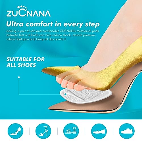 ZUCNANA Ball of Foot Cushions (2 Pairs Gel Shoe Inserts), Heel Inserts for Women, Non Slip Heel Pads, Heel Cushions for Women Foot Pain Relief and Comfort, One Size Fits Any (Clear)