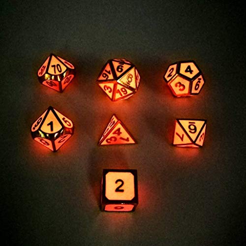 Haxtec 7PCS Zinc Alloy DND Metal Dice Set Glow in the Dark Durable Polyhedral Glowing Dice D20 D12 D10 D8 D6 D4 for Dungeons and Dragons RPG MTG Table Games