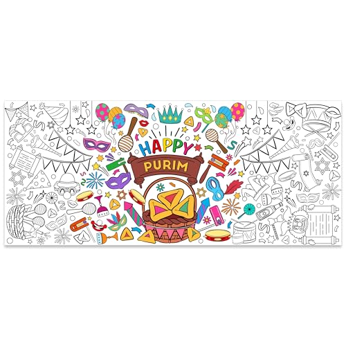Dvbonike Jumbo Purim Coloring Poster - Jewish Holiday DIY Drawing Color-in Paper Blank Doodle Art Banner 55.1 x 23.6 Inch Decor Home Family Community Activity Celebration Party Suppiles