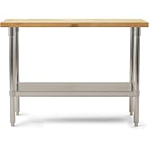 John Boos JNS09 Maple Wood Top Stallion Work Table, Galvanized Legs, Adjustable Lower Shelf, 1-1/2" Thick, 48" Length x 30" Width