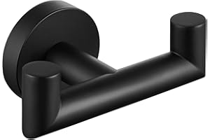 Angle Simple Double Towel Hook, Stainless Steel Bathroom Hand Towel Holder, Coat Hook for Wall, Matte Black