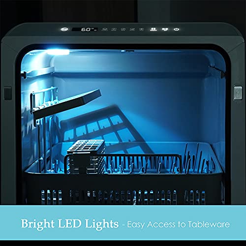 mini Lave-vaisselle de table comptoir portable, 5 programmes, deux modes d'alimentation en eau avec commande tactile, affichage à LED, lavage de fruits, installation gratuite-blanc