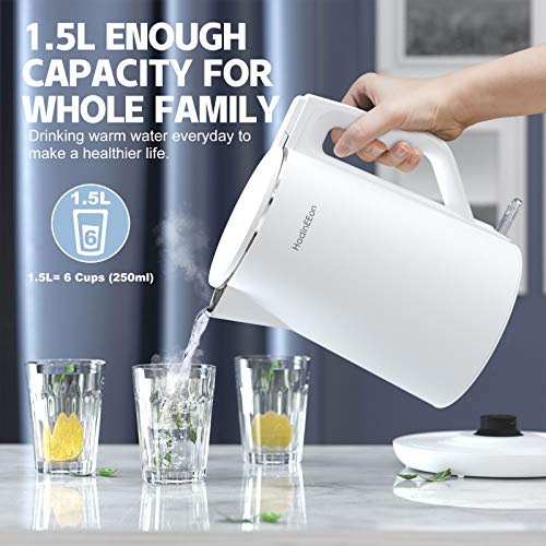 HadinEEon Electric Kettle 1.5L, 100 Stainless Steel Interior Double Wall Electric Tea Kettle
