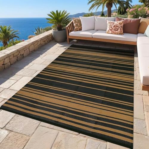GAOMON 8x10 Modern Lines Reversible Outdoor Rug Waterproof Geometric Striped Pl…