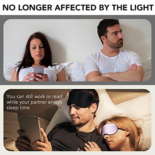 Silk Sleep Mask for Women Men Eye mask for Sleeping 100% Real Natural Pure Silk 2 Pack Black and Pink Sleep Masks with Adjustable Strap Eye Sleep Shade Cover Blocks Light Reduces Puffy for Gift