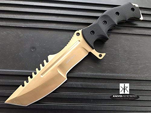 Monogram Knife, Custom Knives, Hunting Knife, Personalized Knife, Engraved Knives, Hunting Bowie Knife, CS:GO Fixed Blade Knife w/Sheath (Gold)