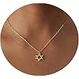 Tasiso Dainty Moon and Star Pendant Necklace for Women 14K Gold Crescent Moon Long Necklace Delicate Tiny Star Charm Necklace