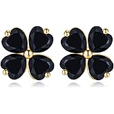 Reffeer Solid 925 Sterling Silver CZ Four Leaves Clover Earrings Studs for Women Teen Girls Heart Cut Black Clover Studs Earrings Leaf