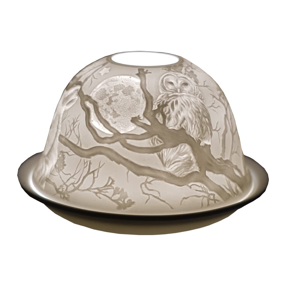 Cello Porcelain Tealight Holder Dome - Owl Design 3D Projection for Scented Unscented Tealights LED Candle Decor Wax Warmer Ornament Home Birthday Present from Daughter Son