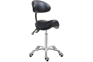Antlu Saddle Stool Chair with Back Support, Ergonomic Esthetician Stool Chair for Salon Tattoo Spa Medical Dentist Clinic (with Backrest, Black)