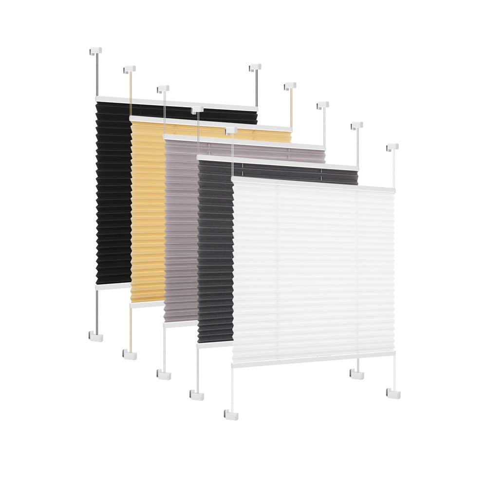 Eurohome Pleated Window Blind, White, 85 x 130 cm, Klemmfix, No Drilling Required