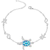 Talonior Turtle Anklet Blue Opal Sea Turtle Ankle Bracelets for Women Sterling Silver Cute Wave Starfish Ocean Anklets Jewelry Charms Holiday Summer Gifts