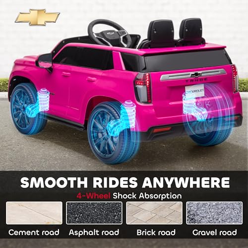Aosom Licensed Chevrolet Tahoe Kids Ride on Car, 12V 7AH Toddler Electric Car with Parent Remote Control, 3 Speeds, Spring Suspension, LED Light, Horn, Music, Pink