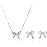 JAVARNV Bow Necklace Earrings Set for Women Gold Jewelry Set Rhinestone Pendant Necklace Gold Earrings Christmas Gifts for Stocking Stuffers