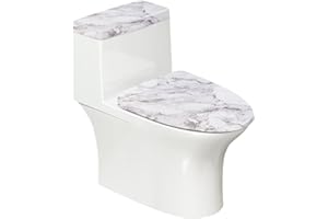 NETILGEN Bathroom Toilet Tank Lid Cover and Toilet Seat Lid Cover 2 Pieces Set, Easy to Clean Toilet Mat Protective Cover Home Indoor Decoration Universal Fits, White Marble
