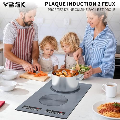 VBGK 2 burner induction hob, 220 V 3000 W double burner hob with LED touch control, 9 power levels, child safety and timer, overheating protection