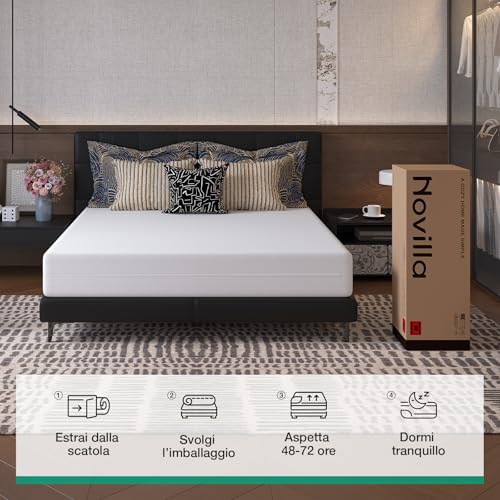 Novilla Materasso 160x190, Materasso Matrimoniale in Schiuma a Onde in Fibra di Bambù a 7 Zone, Assorbente e Traspirante Supporto Perfetto，Altezza 14cm | 7 Zone Ergonomic Support, Pressure Reduction, Removable Mattress Cover, Comfortable and Skin-Friendly