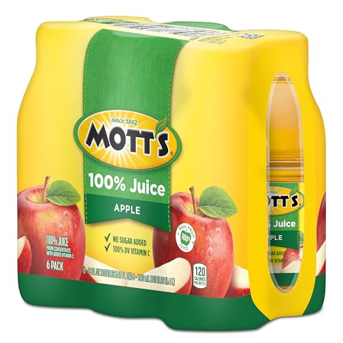 MOTT’S 100% ORIGINAL APPLE JUICE, 8 FL OZ BOTTLES, 24 COUNT (4 PACKS OF 6), 2 SERVINGS OF FRUIT, 100% FRUIT JUICE, GLUTEN-FREE, CAFFEINE-FREE, KOSHER, CONTAINS NO ARTIFICIAL COLORS OR SWEETENERS