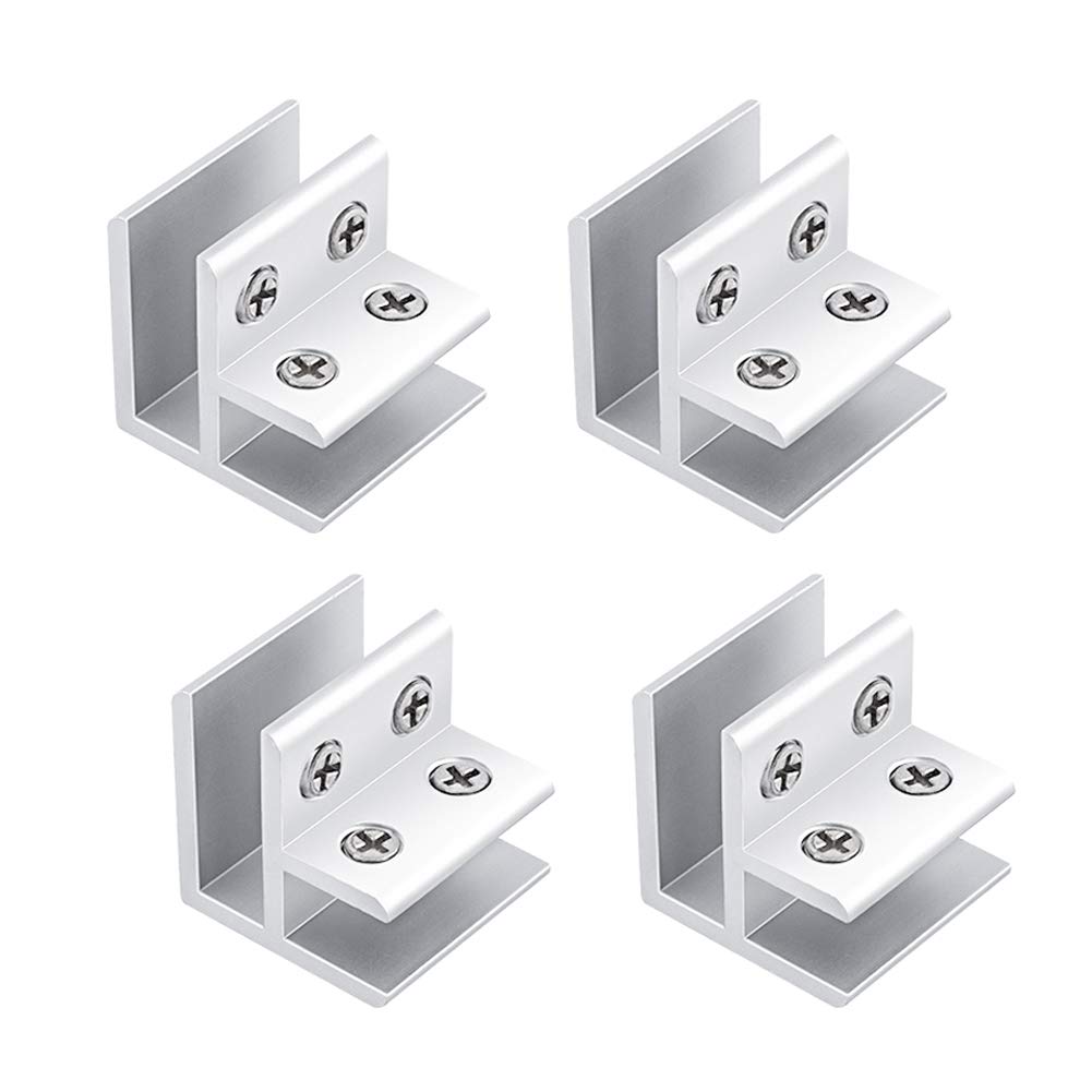 INCREWAY 4pcs Adjustable Glass Clamp Holders, Silver 90 Degrees Space Aluminum Glass Corner Angle Connect Clamp Brackets, Suits 10-12mm Thickness