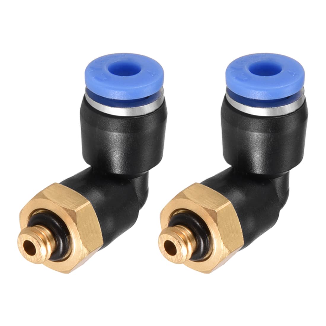 M METERXITY 2 Pack Push to Connect Tube Male Elbow Fitting - Pneumatic Air Push Quick Connect, Apply to Pipe Connection (4mm OD x M5 Thread, Blue)
