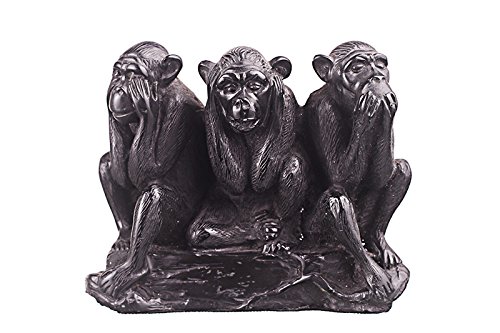Decorative Stone Figurine Statue Sculpture See, Hear, Speak No Evil Three Wise Monkeys 12 cm Black