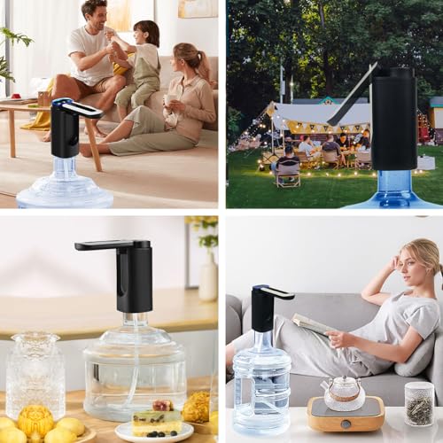 MXHIGO Dispensador de Agua Garrafón Plegable con 3 Modos y Luz LED, Bomba de Agua de Inalámbrica Recargable Portátil, Despachador de Agua Automático Rápido para Botellas de Galón de 4.5L a 20L
