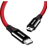 AGVEE 2 Pack 6ft USB-C to Mini USB Cable, Braided Durable Mini-B 5-Pin to Type-C Data Charging Charger OTG Cord for Hero 3+, 