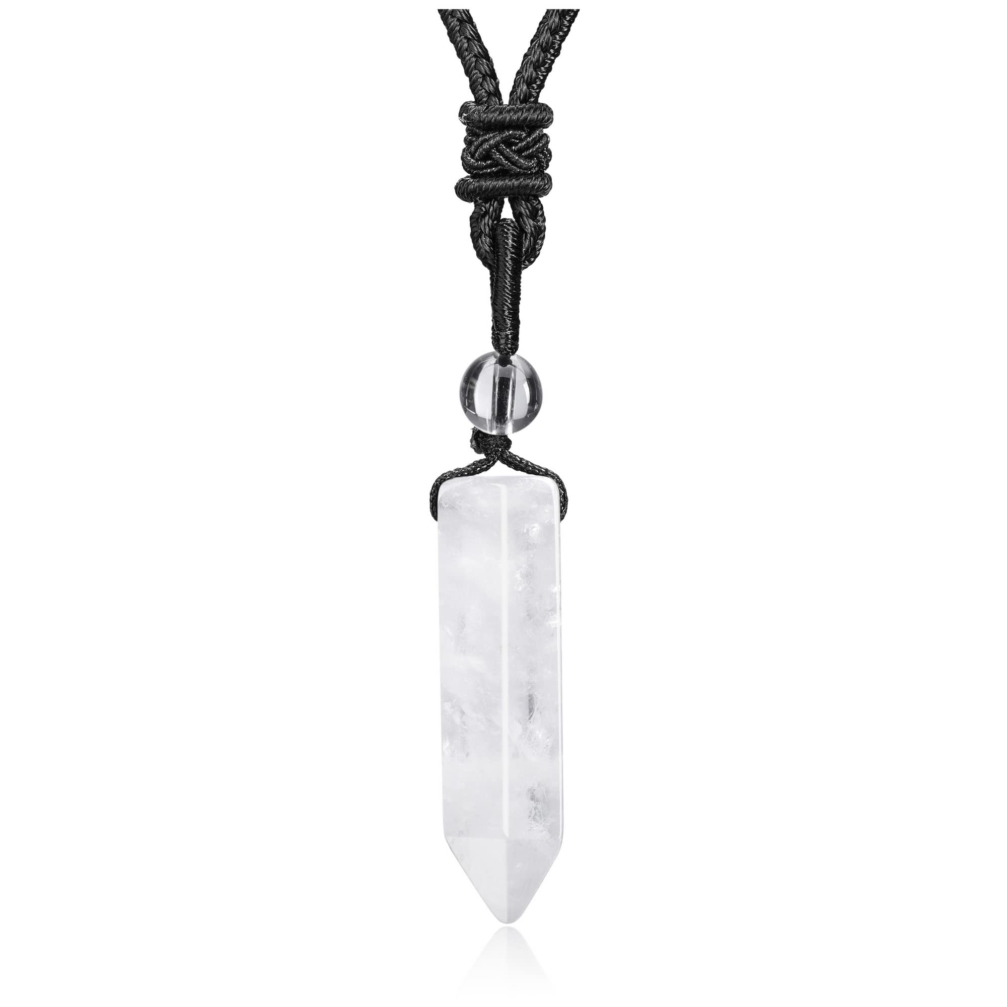 CrystalTears Clear Quartz Healing Crystal for Men Necklace Hexagonal Natural Quartz Crystals Point Pendant Necklace Adjustable Rope Gemstone Jewellery for Men