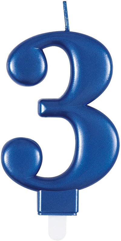 Unique Dazzling Metallic Blue Number 3 Birthday Candle 1 Pc
