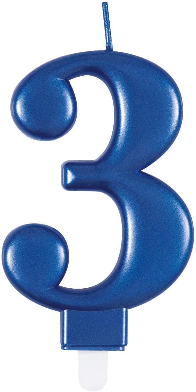 Unique Dazzling Metallic Blue Number 3 Birthday Candle 1 Pc