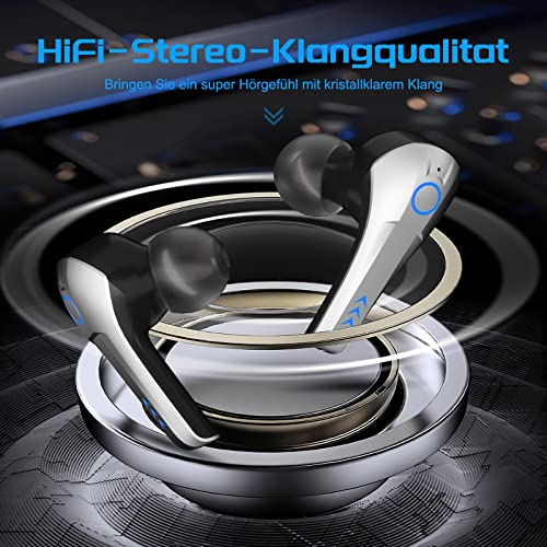 ENUOSUMA Bluetooth Kopfhörer In-Ear, Ohrhörer Kabellos mit Klarem Audio, ES22 Wireless Earbuds IPX5 5.0 Headset Noise Cancelling Headphones mit Mikrofon für Musik, Anruf, Spiel und Sport, Silber