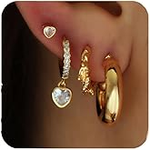 Gold Hoop Earrings Set for Women, Dainty 14K Gold Plated Small Huggie Stud Earrings Hypoallergenic Dangle Cartilage Huggie Hoop Earrings for Multiple Piercings