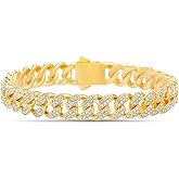 True Religion Crystal Set 10mm Wide 8 Inch Cuban Chain Bracelet for Men