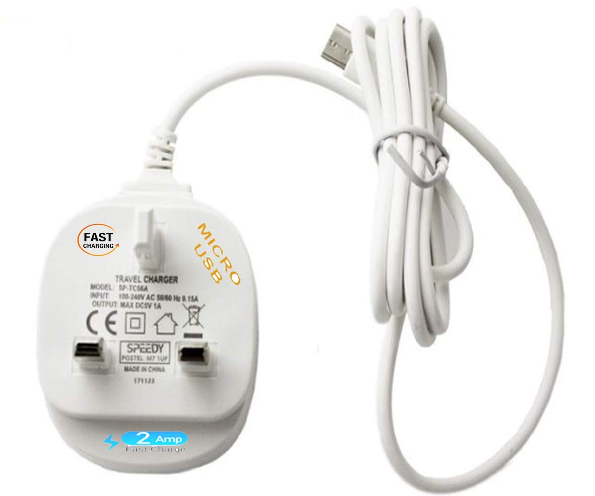 Galaxy A10 / A2 Core A03 Core / A01 / A10s MICRO USB 3 Pin Strong Rapid Rigid Fast Mains Charger Adapter for Samsung Galaxy A10 / S7 edge S7 A6 Plus A5 A7 J6+ J4 Plus (WHITE)