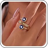 Sttiafay Boho Evil Eye Rings Adjustable Open Wrap Ring Blue Eye Turkish Rings Vintage Open Knuckle Finger Ring Jewelry for Women