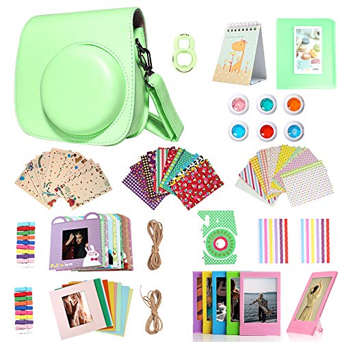 Homesuit 14-in-1 Accessories Kit For Fujifilm Instax Mini 9/8/8+ Include Case/Album/Selfie Lens/Filters/Film Frames/Wall Hanging Frame/Border Stickers/Corner Stickers/Film Calender(Grass Green)