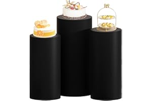 ROMANKAS Spandex Cylinder Cover Set of 3 Black Cylinder Cover Stretchy Cylinder Pedestal Plinth Display Stand Cover Round Pedestal Cover for Party Cylinder Stand Cover for Wedding Ceremony Party