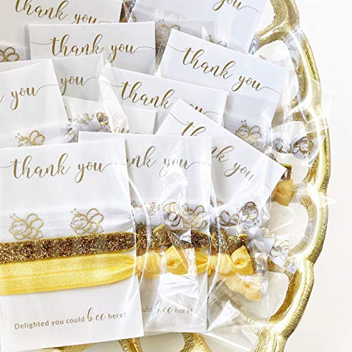 Plum Polka DotBee Party Favors, Hair Ties Bracelets, Gender Neutral Baby Shower Decorations, Birthday Themes for Girls (5 Pack)