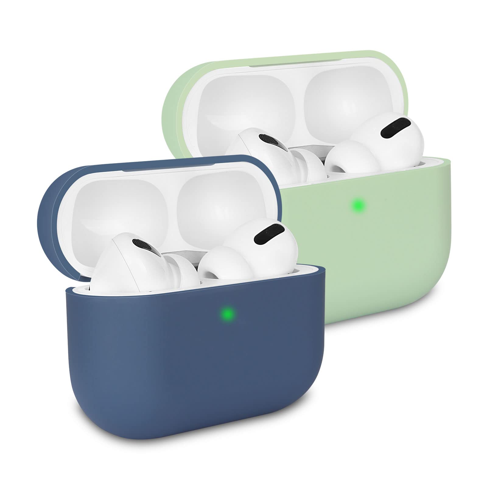 KOKOKA Case Cover Compatible with Airpods Pro, Soft Silicone Skin Case Cover Shock-Absorbing Protective Case for Airpods Pro, Front LED Visible, 2 Pack Dark Blue/Matcha Green