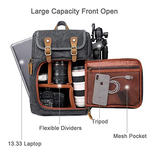 Abonnyc Camera Backpack Canvas SLR DSLR Camera Bag Backpack Large