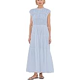 calbatic Women Pleated Ruched Tiered Maxi Dress Sleeveless Patchwork Ruffle Hem A Line Flowy Summer Elegant Long Dress