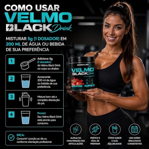 Velmo Black Kit de Suplemento em Pó Drink150g + Pote de 60 Capsulas