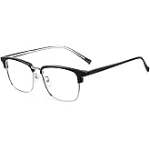 Cyxus Titanium Acetate Blue Light Glasses Men, 22g Semi-rimless Browline Anti-Migraine Office Computer 8216