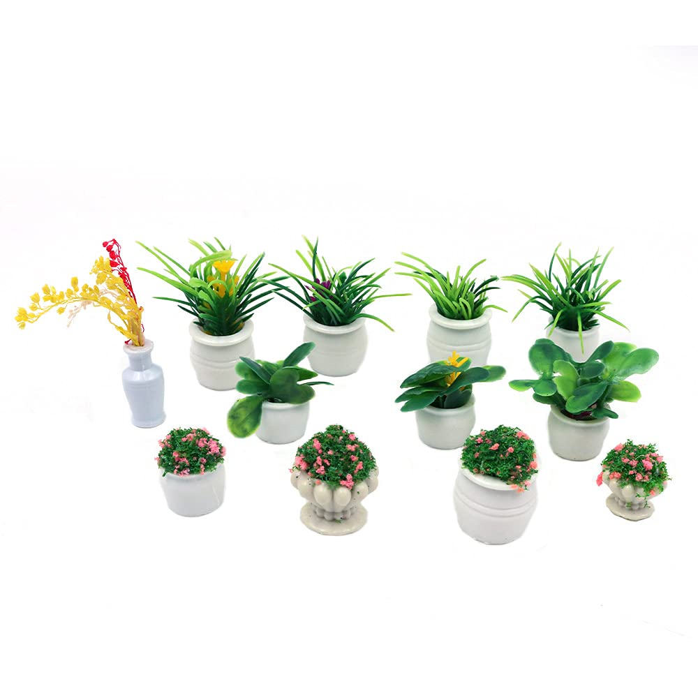 CENPEK 12PCS 1:12 Dollhouse Plant Pots Miniature Green Potted Miniature Ornament Set for Dollhouse DIY