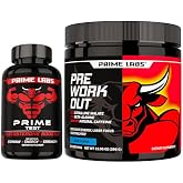 Prime Labs Prime Test + Pre Workout Powder for Men Supplement | Testosterone Booster for Men, Supports Strength &amp; Stamina + Pre Workout Powder for Men, Blue Lemonade Flavor