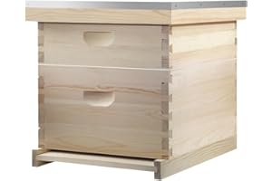 UIVONIGK Bee Hive Boxes 10 Frame Langstroth Beehive,Beekeeping Starter Kit with 1 Super Box & 2 Deep Brood Box,Unassembled Pine Wood Beehive with Frames and Accessories (2-Layer)